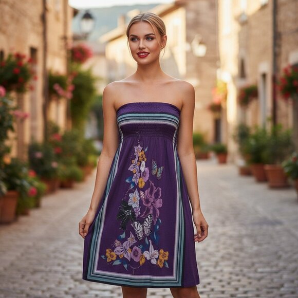 DEPT NORDSTROM Smocked Strapless Scarf Dress XS S Boho Euro Netherlands - Picture 16 of 16